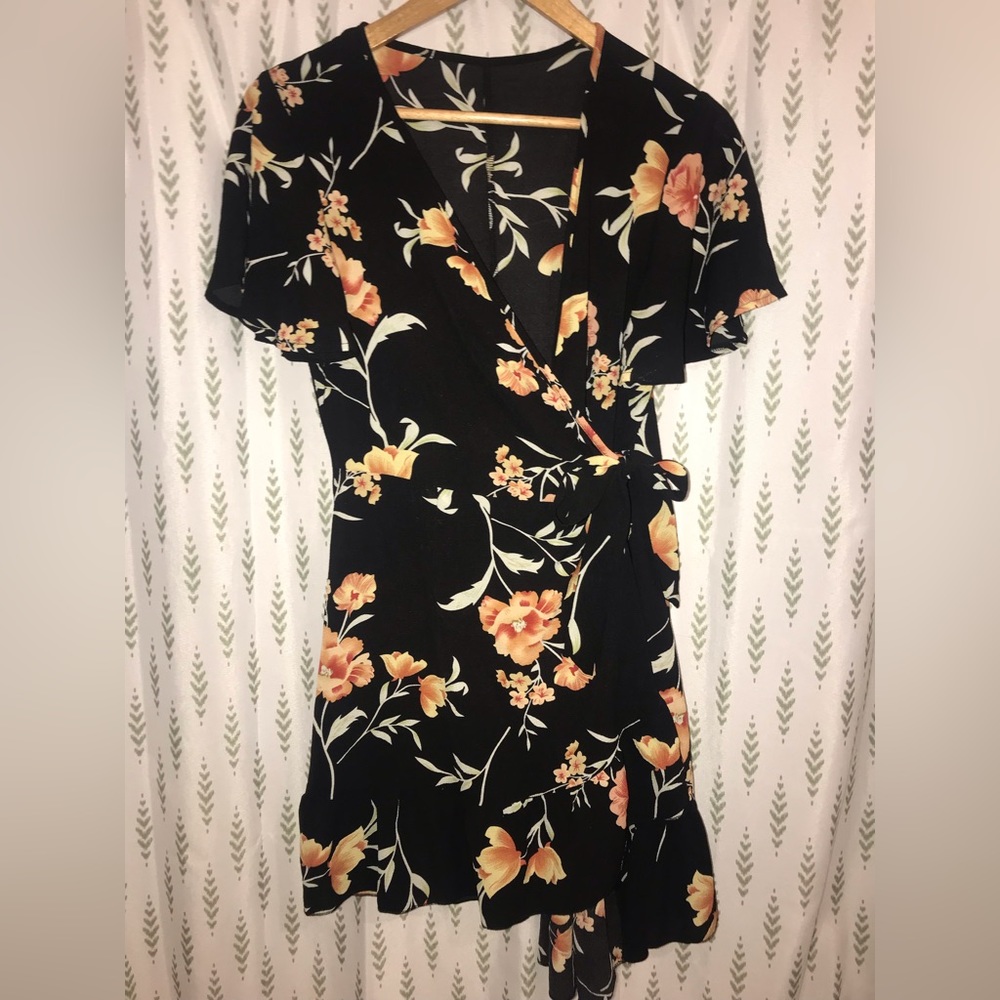 Black Floral Wrap Dress